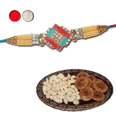 "Rakhi - SR-9370 A (Single Rakhi) , Dryfruit Thali - RD400 - Click here to View more details about this Product